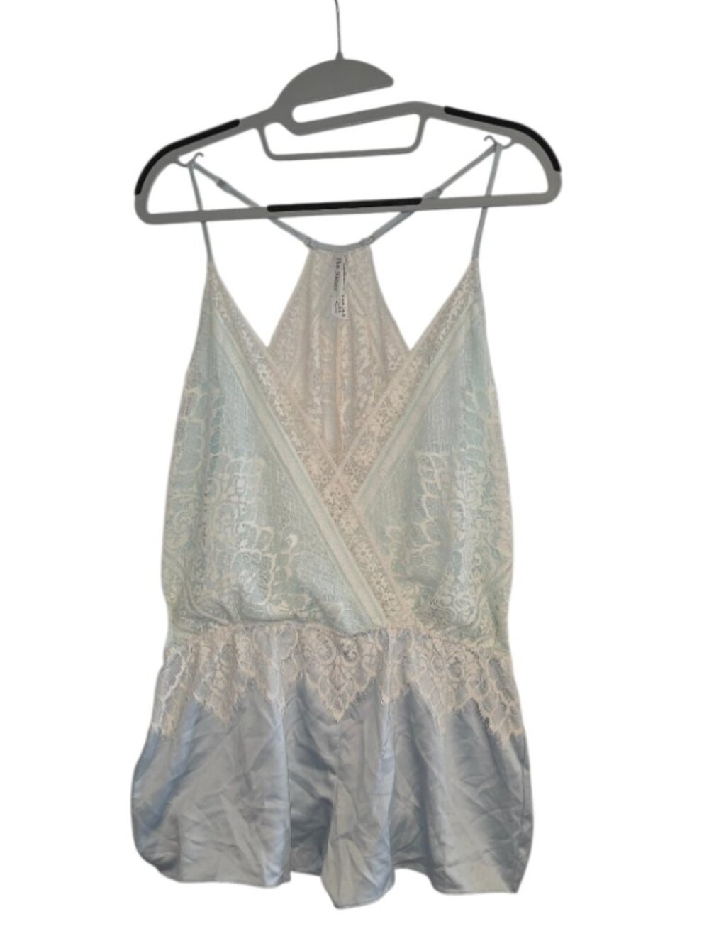Flora Nikrooz Blue Lace Trimmed Lingerie Romper Racerback Nightie Bridal Sz L